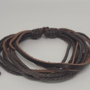 Heren leren armband koord bruin